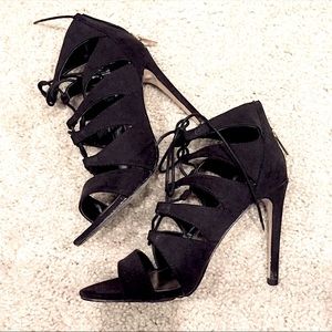 Steve Madden Black Lace Up Raceyyy Gladiator Pumps Heels 6